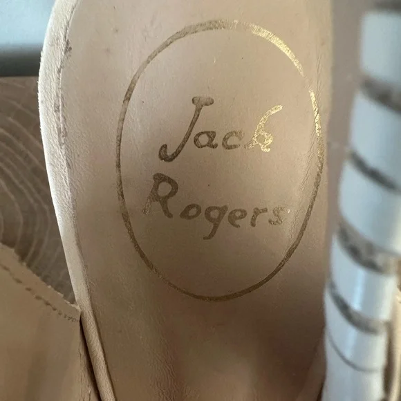 Jack Rogers Cream Leather Wedge Sandals with Whipstitch Trim Size 8.5 - Picture 2 of 7